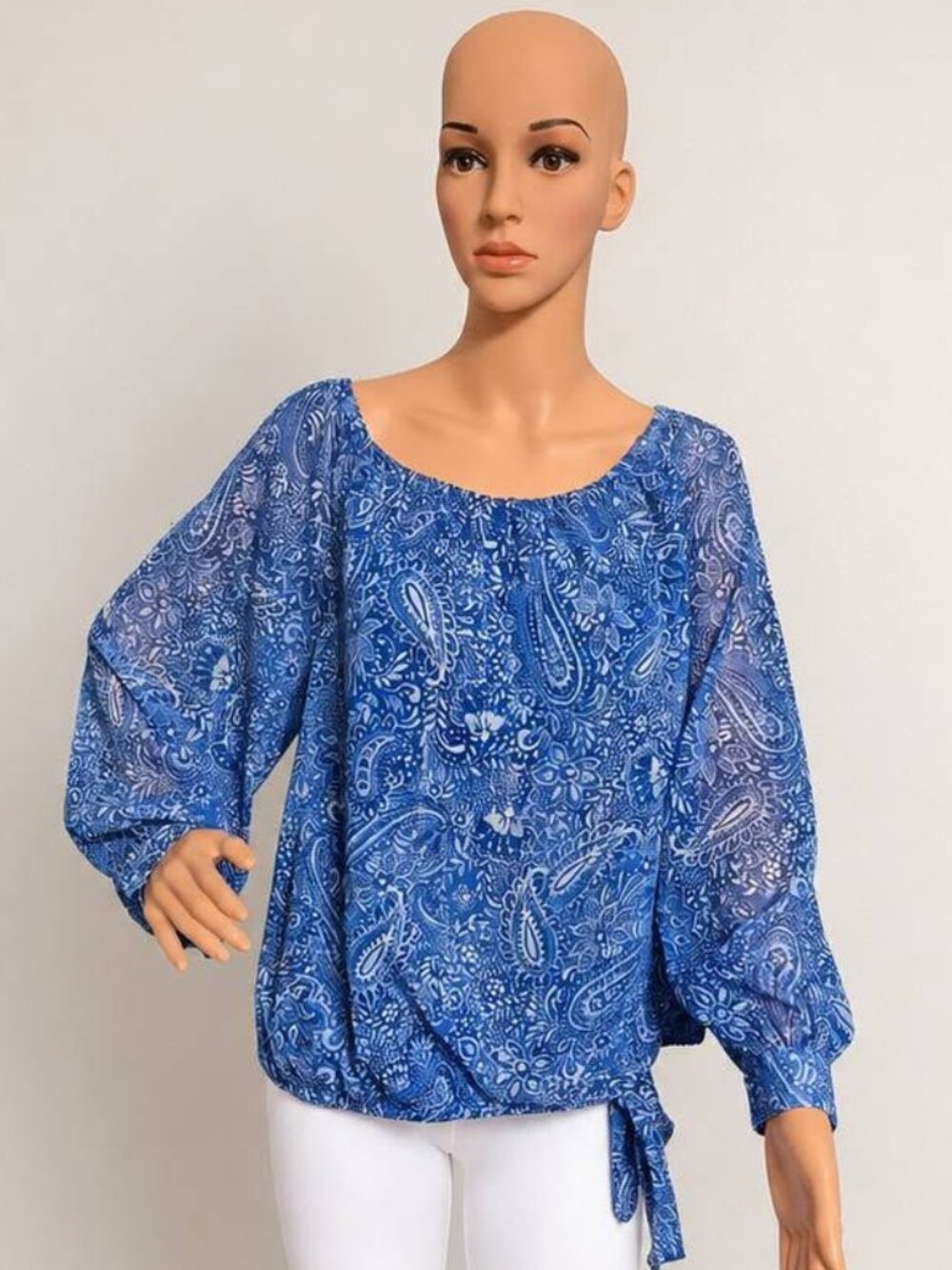 Blue Paisley Blouse with Elastic Waste Size XL